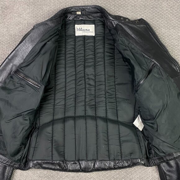 Vintage Wilsons Leather Jacket Men's 44 Black Cafe Racer Padded Motorcycle Moto - Picture 3 of 16